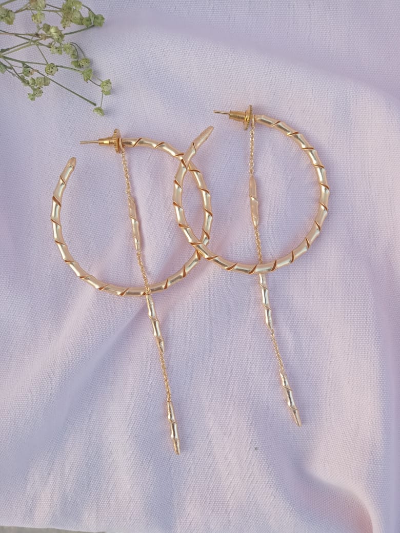 Bamboo Hoop with Chain Drop Earring