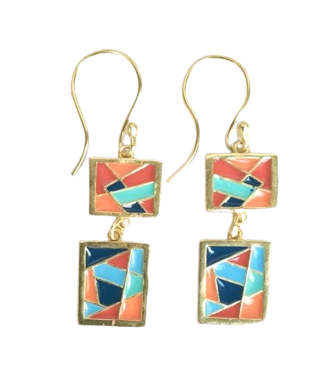 Multi Colour Enamel Dangles Earrings