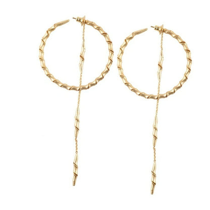 Bamboo Hoop with Chain Drop Earring