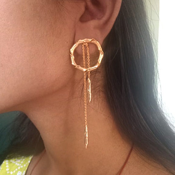 Bamboo Design Drop Hoop Earrings