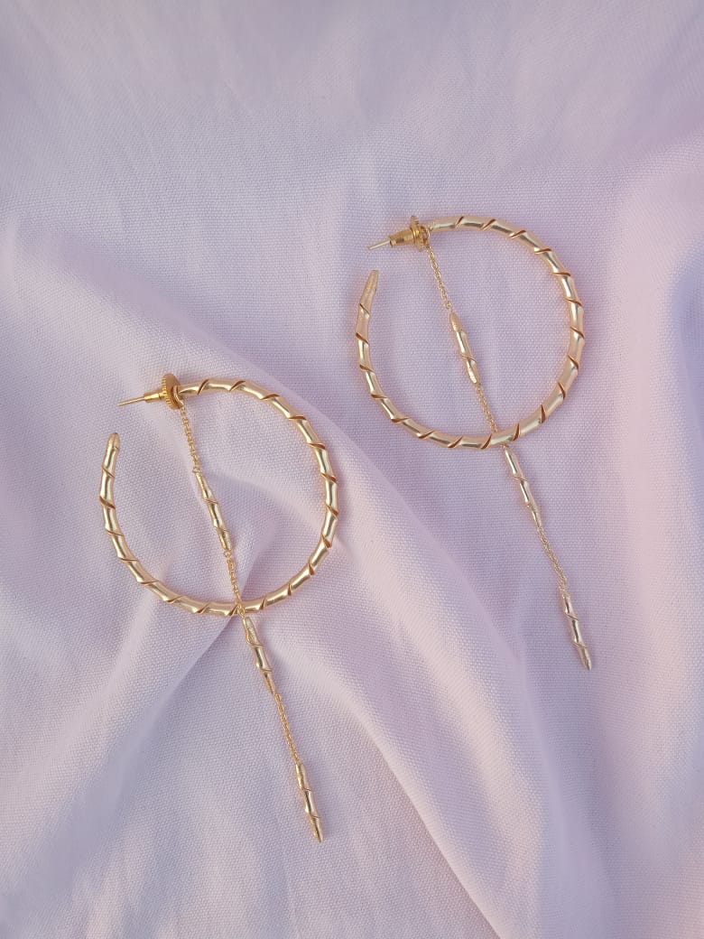 Bamboo Hoop with Chain Drop Earring