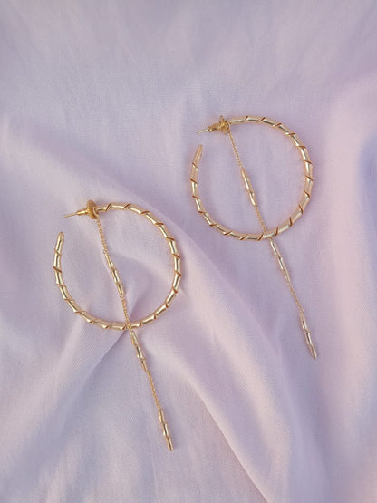 Bamboo Hoop with Chain Drop Earring