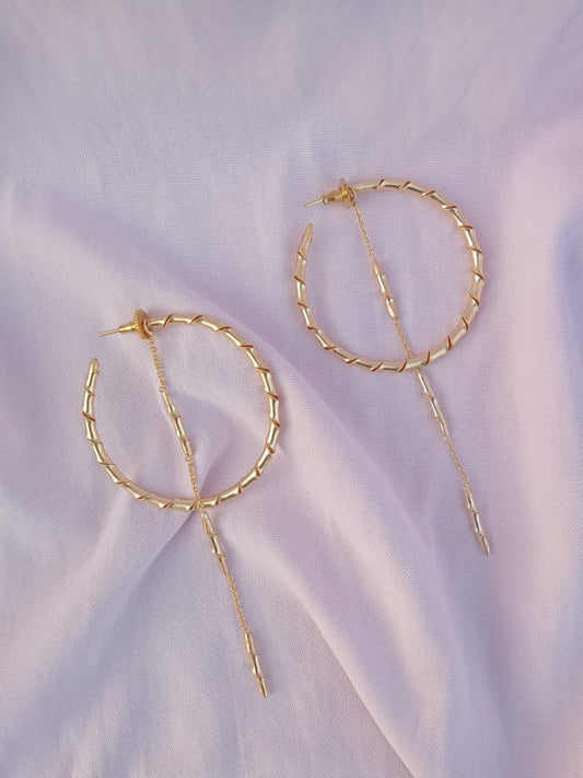 Bamboo Hoop with Chain Drop Earring