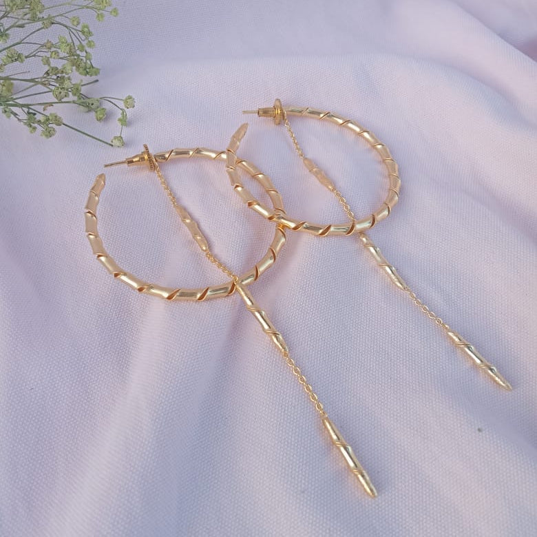Bamboo Hoop with Chain Drop Earring