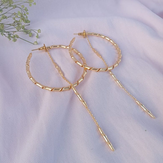 Bamboo Hoop with Chain Drop Earring