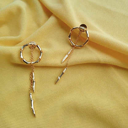 Bamboo Design Drop Hoop Earrings