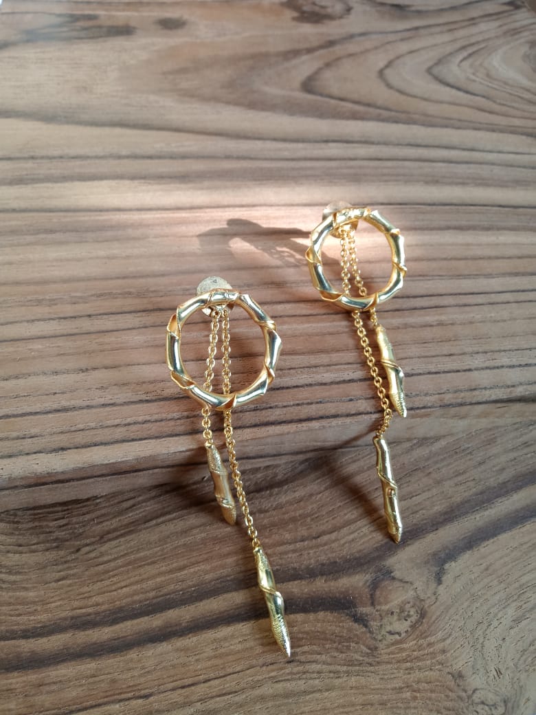 Bamboo Design Drop Hoop Earrings