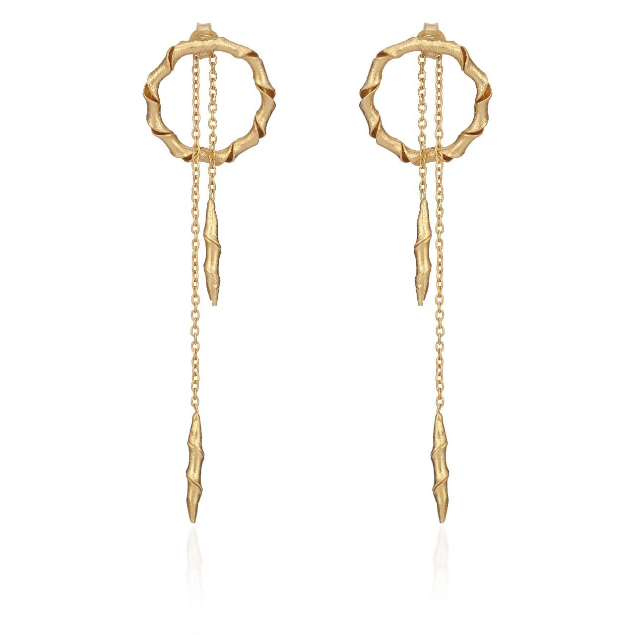 Bamboo Design Drop Hoop Earrings