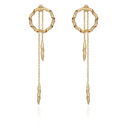 Bamboo Design Drop Hoop Earrings