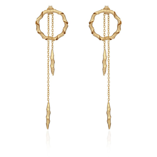 Bamboo Design Drop Hoop Earrings