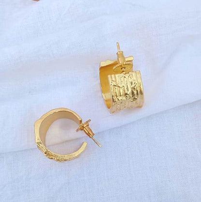 Golden Textured Wide Hoop Earring