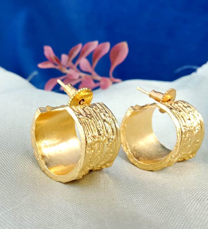 Golden Textured Wide Hoop Earring