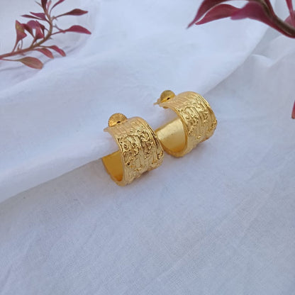 Golden Textured Wide Hoop Earring