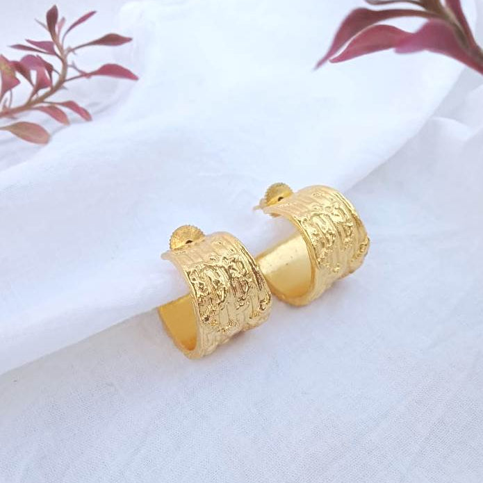 Golden Textured Wide Hoop Earring