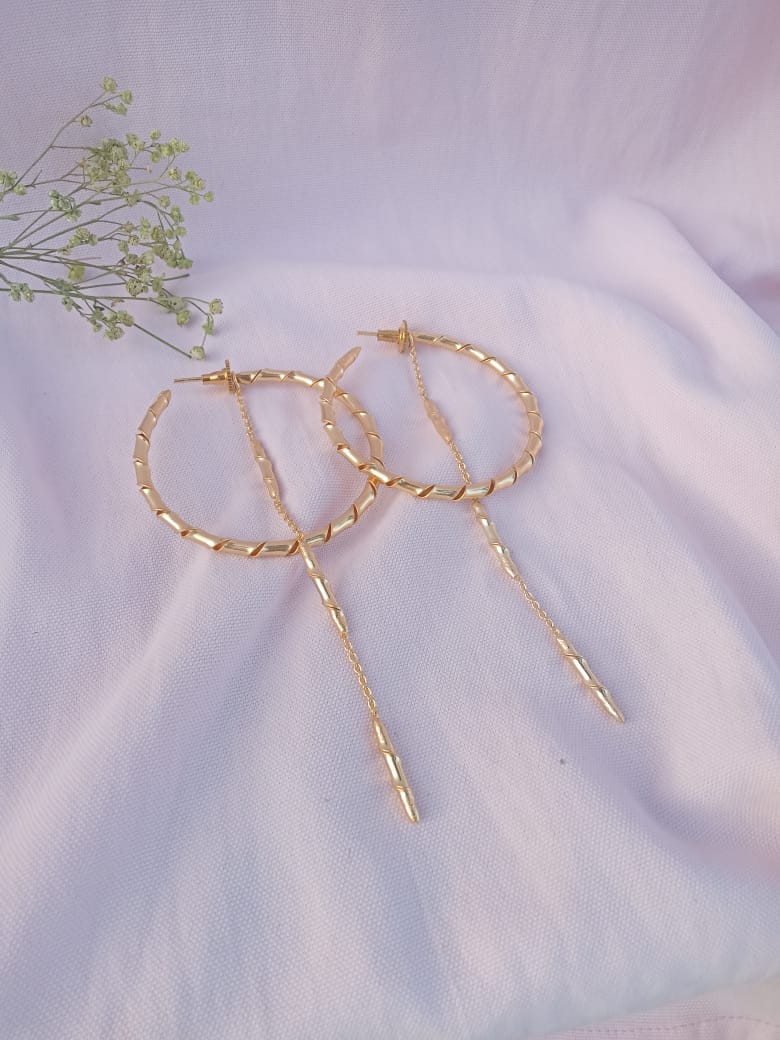 Bamboo Hoop with Chain Drop Earring