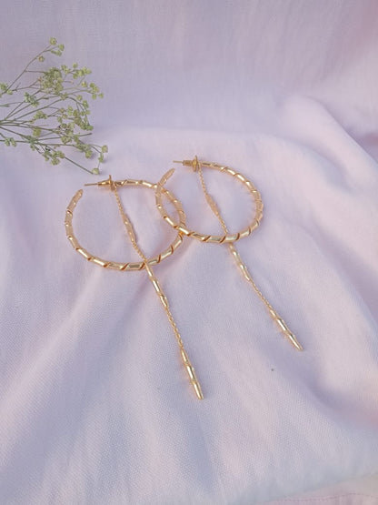 Bamboo Hoop with Chain Drop Earring