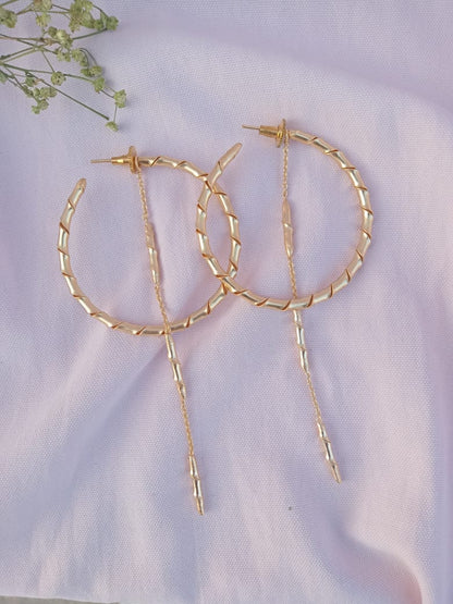 Bamboo Hoop with Chain Drop Earring