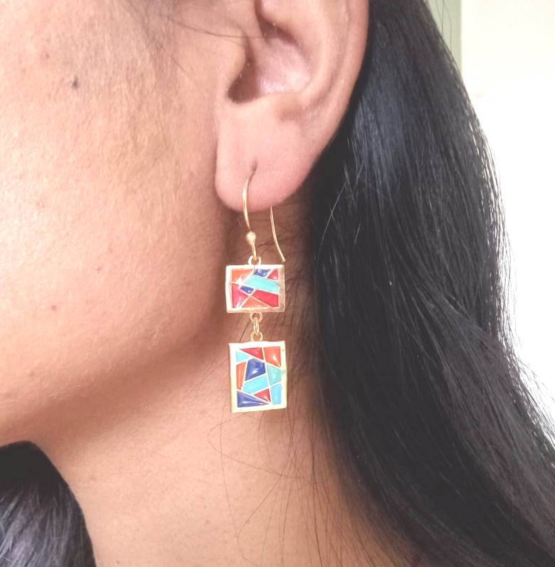 Multi Colour Enamel Dangles Earrings