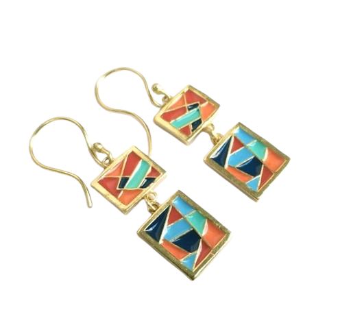Multi Colour Enamel Dangles Earrings