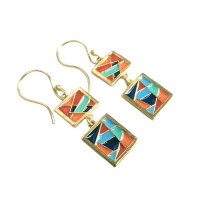 Multi Colour Enamel Dangles Earrings