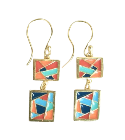 Multi Colour Enamel Dangles Earrings