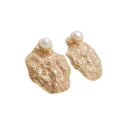 Vintage Textured Gold-Plated Pearl Studs