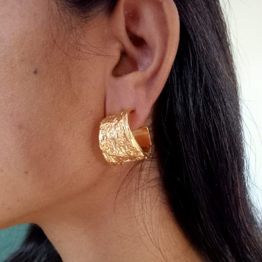 Golden Textured Wide Hoop Earring